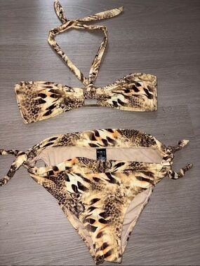 Mixit Tan and Black Animal Print Bandeau Bikini